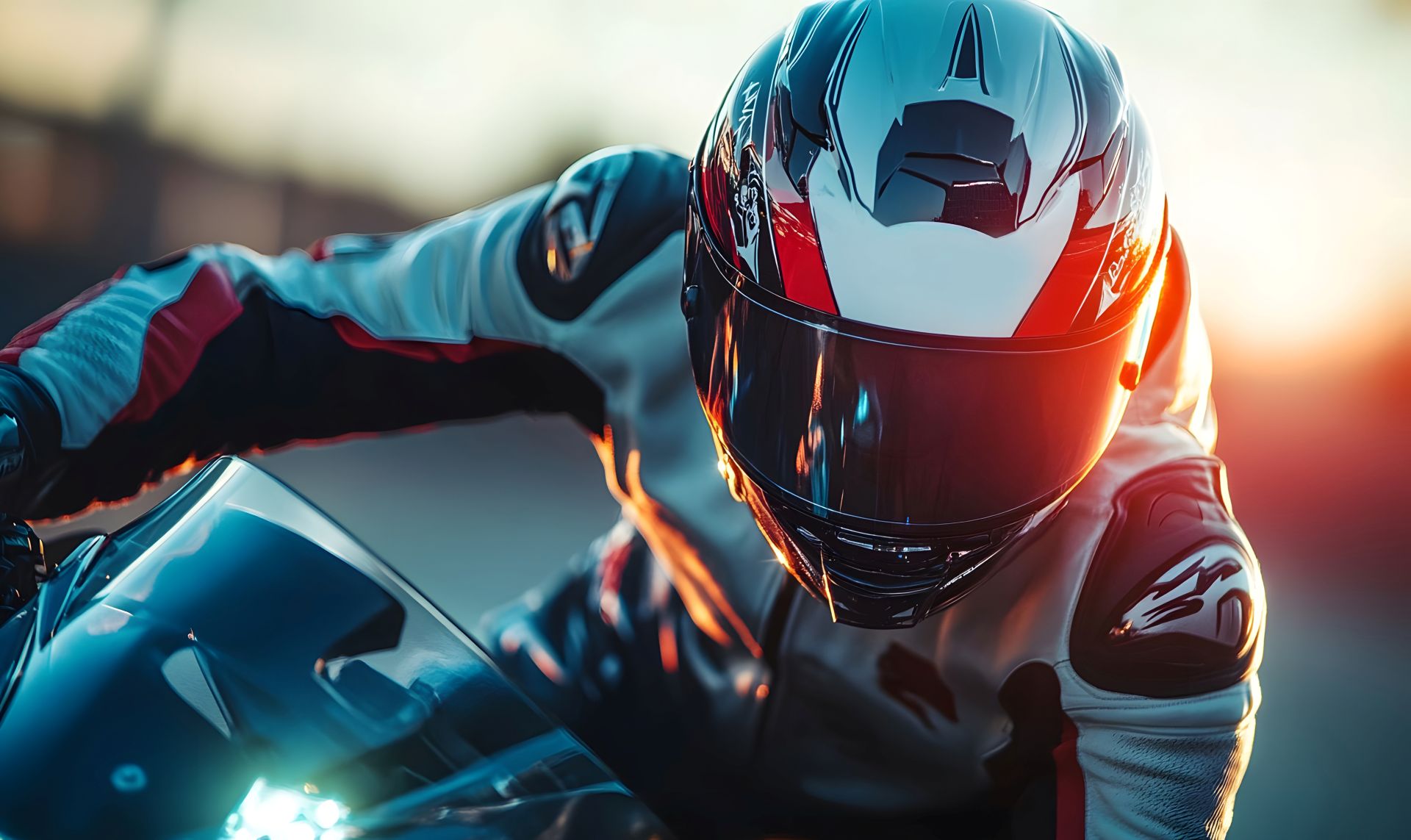 Motorradfahrer in sportlicher Kurvenlage mit modernem Helm und Schutzkleidung; steht für Performance, Kontrolle und Sicherheit durch Alpinestars.
